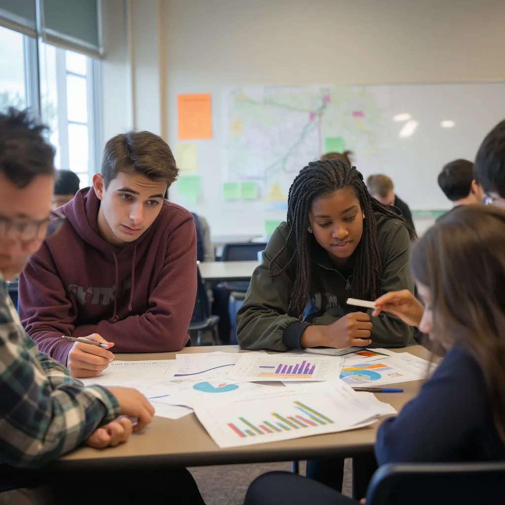 Estudiantes participando en un taller de economía